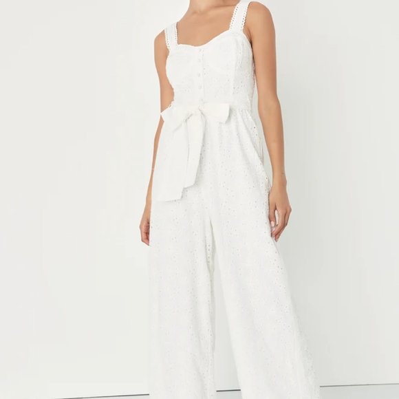 Sweetest Angel Ivory Eyelet Embroidered Tie-Front Jumpsuit - Picture 4 of 4